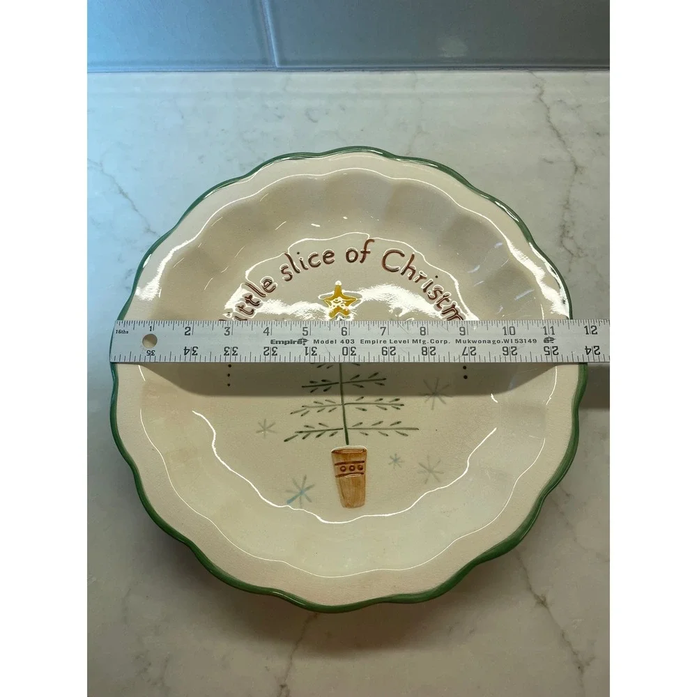 Russ Berrie Christmas Tree Ceramic Pie Dish Scalloped 12 Inch Holiday Baker